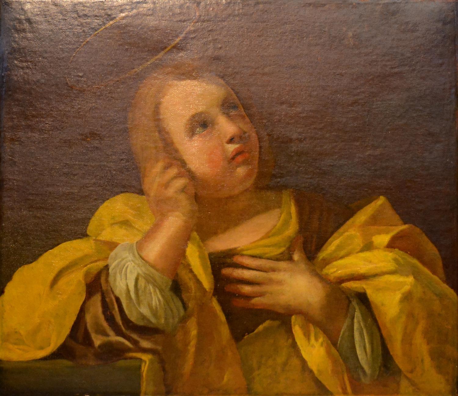 A 19th Century Continental School Study Of A Girl Wearing A Shawl With Halo, oil on canvas, 61cm