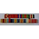 WWI/ WWII Medal Ribbon bar (Court Mounted) Including: OBE, Pip Squeak and Wilfred, 1939-1945 Star,