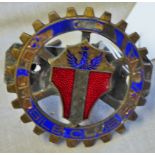 Automobilia-vintage Art Deco car badge, red + blue enamel, automobile club Sovona, good condition,