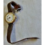 Gold Plated Swiss Wrist Watch - No.1642, no glass, early 1900, original strap