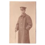 Royal Army Medical Corps WWI Full length RP - in an overcoat with badges - good card