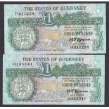 Guernsey £1, M J Brown(2) both prefix H, GVF or better
