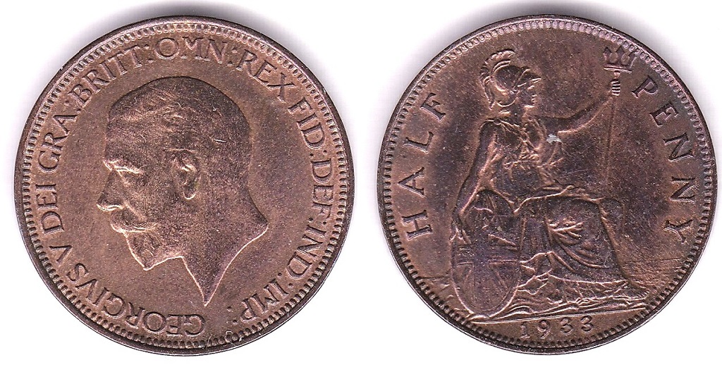 Great Britain Half Penny - 1933 Ref S4058, Grade AUNC.