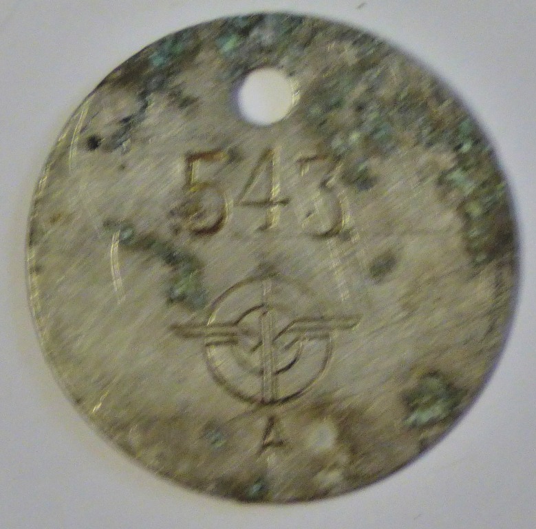 WWII Prisoner of War medallion No. 543, Sub-camp Velten unter Ravensbruch Concentration Camp.