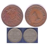 Germany 1890G, Pfennig KM10 VF-Germany 1950 G Mark KM110 AEF-Germany 1956 F Mark KM110 VF+