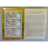 Thailand 2007 16 Baht - Three early notes uncut. Back life of the King, Ref: P117, UNC