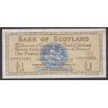 Bank of Scotland 1961 One Pound VF; 1988 Five Pounds (2) AUNC, 1990 Five Pounds AUNC, 1974 Ten