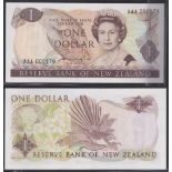 New Zealand-Reserve Bank 1981-85, One Dollar, AAA000179 Dark Brown, Hardie, Chief Cashier signature,