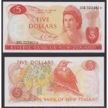 New Zealand-Reserve Bank 1975-77, Five Dollars, 991 323482 Orange, Knight, Chief Cashier signature