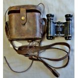 German WWII Period Pair of Busch Steluxe 6x Binoculars, numbered 92776, black enameled brass and