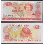 New Zealand-Reserve Bank 1981-85, Five Dollars, JAA 000179 Orange, Hardie Chief Cashier signature,