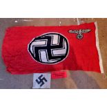 WWII German Reichs Flag, Feldjager Armband and Swastika Pennant.