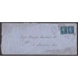 Great Britain 1865-Front with 2d Blue, plate 9,(2) JI,JK, fine used Saffron Walden light duplex.