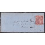 Great Britain 1863-Front with 1d rose-red, (4) with very light and fine Folkstone '303' sideways