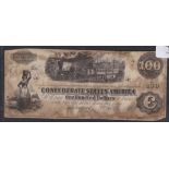 United States(Confederate) 1863 - Richmond 100 Dollars, Steam Train, Milkmaid at left, AVF, water