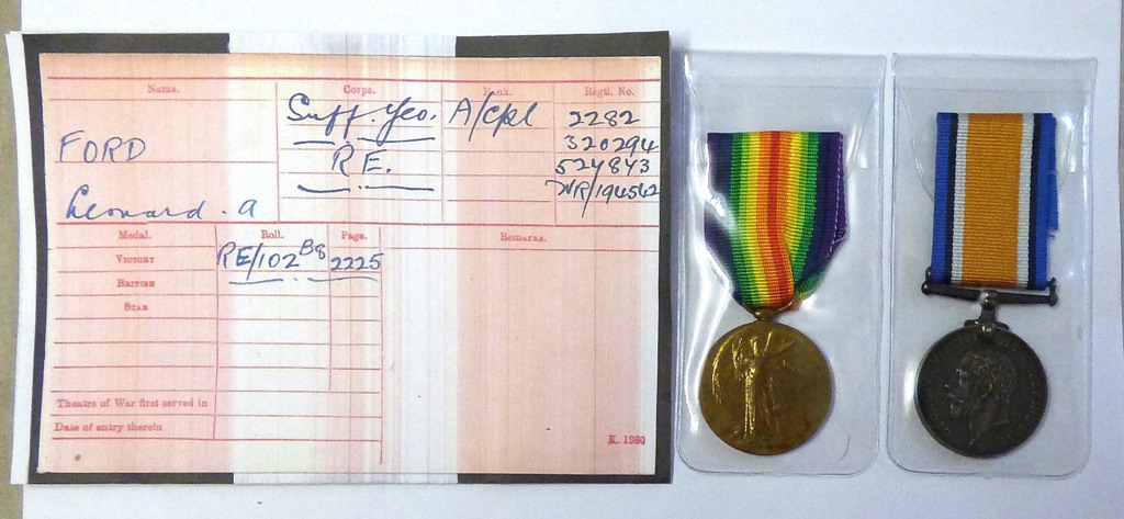 WWI British War Medal and Victory Medal to 2282 A/Cpl L.A. Ford, Suffolk Yeomanry