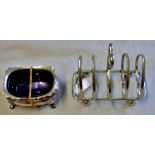 Toast Rack - approx 9cm x 7cm good condition, oblong silver plated 'salt' with liner, approx 6cm x