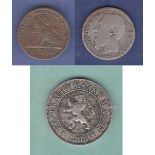 Belgium 1862 Centime KM1.2 GVF-Belgium 1867 2 Francs Ref KM30, Grade NF.-Belgium 1895 10 Centimes