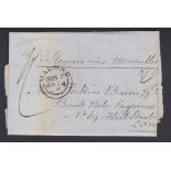 India 1857-Ship letter Madras to London with *** Madras double arc date stamp, m/s per steamer via