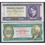 Hungary 1996 1000 Forint P176c, UNC; 1990 500 Florins, P175 EF (2)