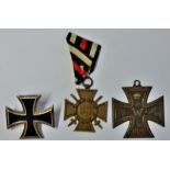 German Hindenburg's Cross, press WWI Iron Cross and blank centre Iron Cross 1st class.