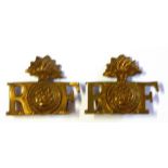 WWI Royal Fusiliers pair of brass shoulder titles (2) GVF+