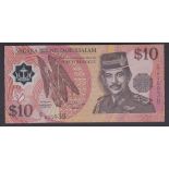 Brunei - 1996 10 Ringitt, P27, Grade GEF. Poly plastic note.