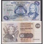 Bank of Scotland 1985 - £5 and Clydesdale Bank PLC 1987-£10, both EVF