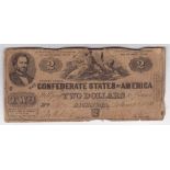 1862 (June) Two Dollars, Richmond, Personification of the South striking dow the Union, T.P. Beyaman