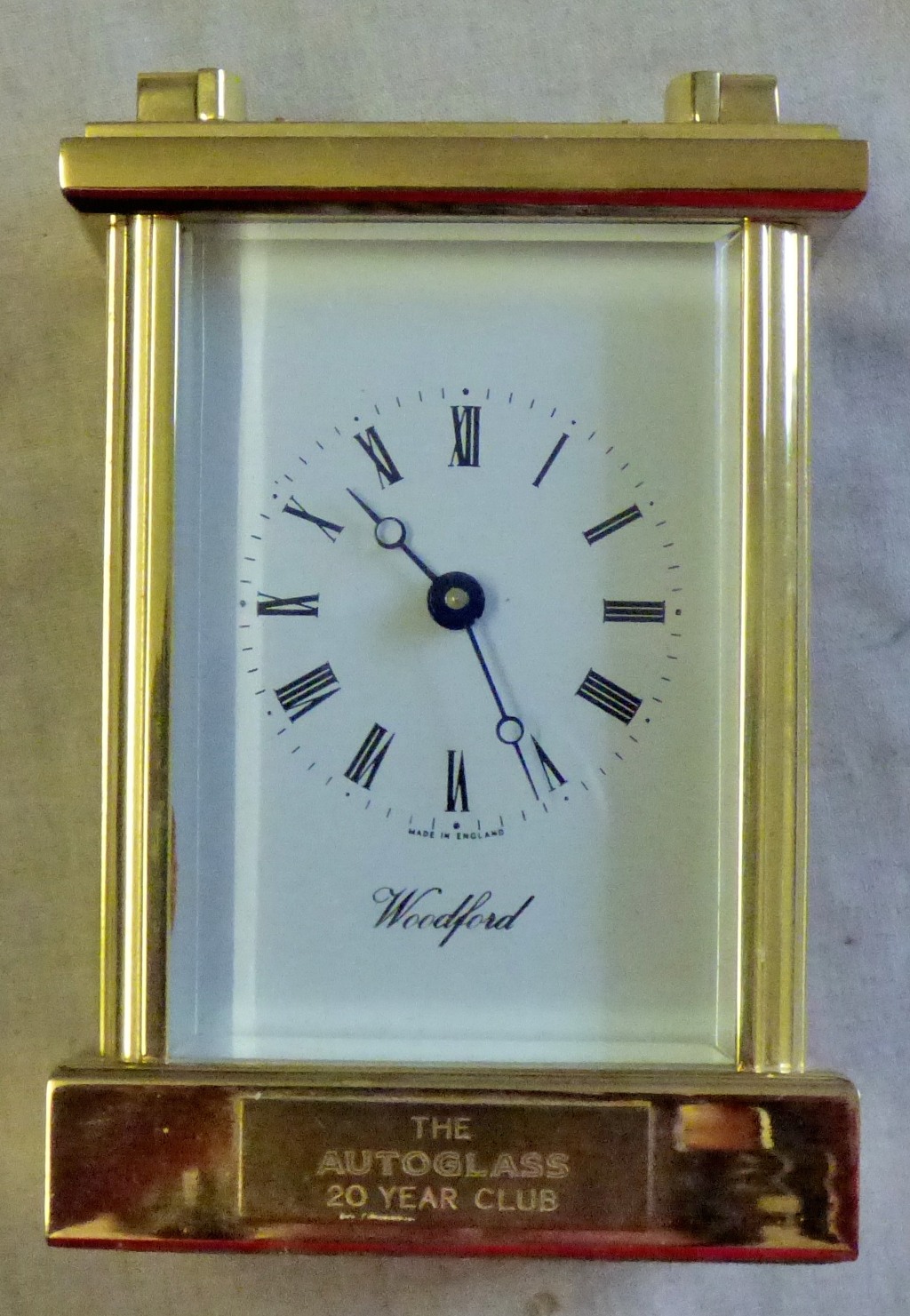 Good looking carriage clock- Woodford of England, seven jewel, appears in good order, but needs some