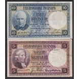 Iceland - 1928 5 Krona, P27b, AVF and Landsbanki Islands - 1928 10 Krona, P28a, VF