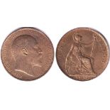 Great Britain 1902-Edward VII Penny, UNC Normal Tide