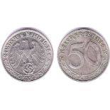 Germany 1938J 50 Reichspfenwig, GVF/EX a rare coin3050