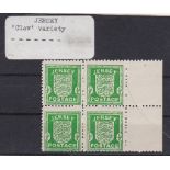 Channel Islands(Jersey) 1941-43-1/2d Bright Green, fine mint marginal, block four 'Clan Variety'