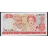 New Zealand-Reserve Bank 1985-89, Five Dollars, JA 703660 Orange, Russell (Governor/ signature,