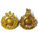 WWII British Royal Marines Cap badge and R.M.L.I. Cap badges (Brass, lugs)