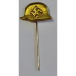 German Nazi Veteran's Stickpin in the shape of a Stahlhelm with a swastika in the centre (white-