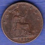 Great Britain 1866 Farthing 1866, S3958 GVF Victoria