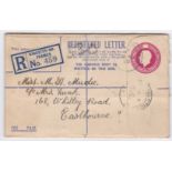 George V, (4.1/2d) Registered letter to Eastbourne including contents(2) letters, originally (£1)