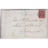 London 1859-Wrapper London-Falmouth with London District Numeral cancel (18) Deptford on 1d, rose-