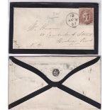 Queen Victoria 1857-1d, pale red brown on cover (SG29) neat mourning Cover