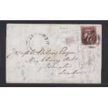 Great Britain (Suffolk) 1846 - EL Ixworth to London with 1841 1d, red, PH (variety weak frame at