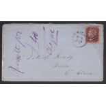 Ireland 1862 -Cover Limerick-Co Clare, with 1d verse-red(SG40) with 271 cancel in a diamond and