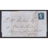 Great Britain 1857 EL- London with 2d blue, PL, tied by 8NT/MY2/57 date stamp, SL Cornhill on the