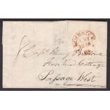 Ireland 1826-EL Limerick (in red) to Capt Henry Browne, Horseland Cottage, Passage-West