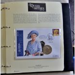 Great Britain 2002-Queen Mother-many with £5 coins, stamp and coin cover collection-an album with 18