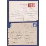 France World War II Censored Env and Card to Surrey.