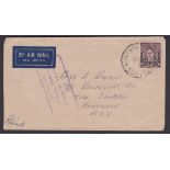 Australia - Airmail envelope cancelled 16th Feb Aust. Unit Post 5/-N. 360 on S.G. 187 3d 1937