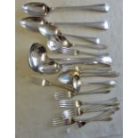 Large quantity of silver plated cutlery including giant serving ladles and spoons.