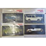 Unipart Auto Gold plaques (4) - 1928 Mercedes-Benz 36/220S-Range Rover 1977 - Land Rover 1977 -